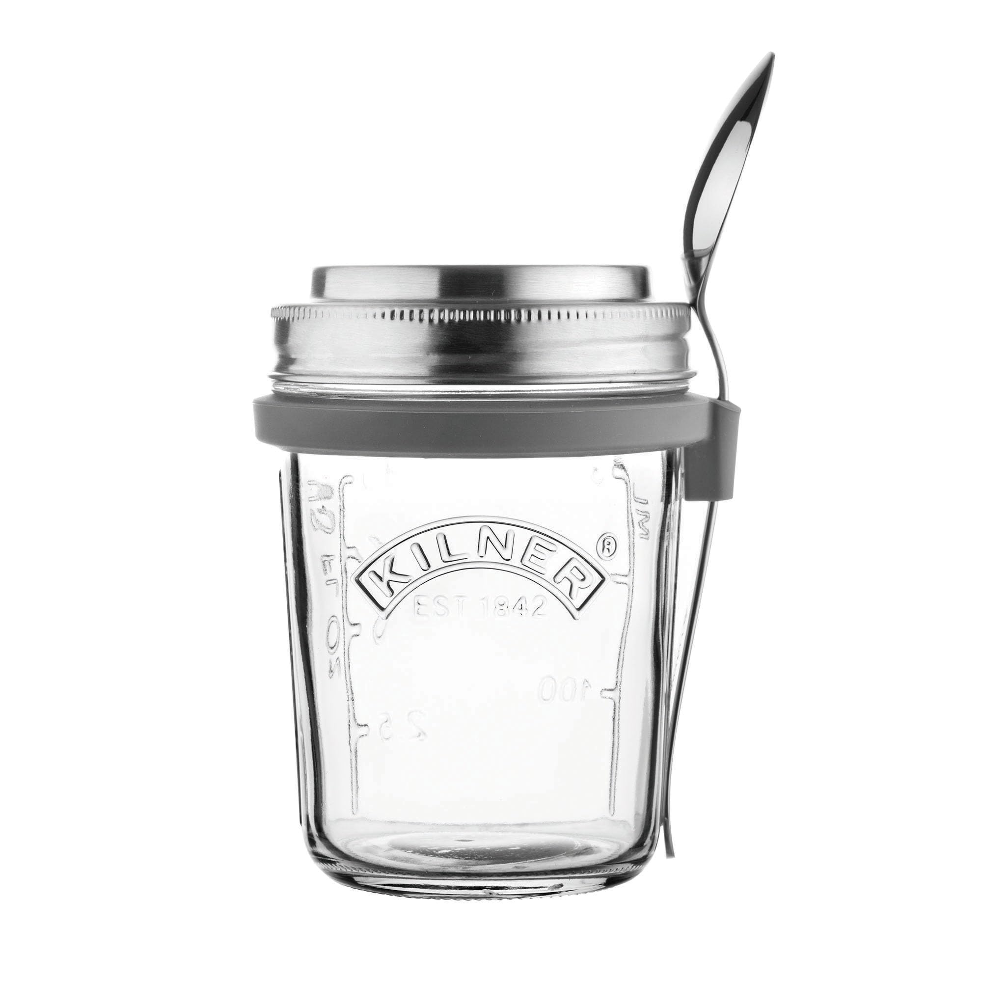 Kilner 0.35 Litre Breakfast Jar Set with Stainless Steel Spoon and Measuring Lid Perfect for Overnight Oats, Yogurt, Smoothie Bowls, Granola, Chia Pudding