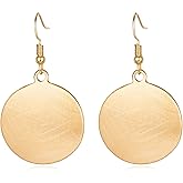 SUNLAND Handmade Teardrop Earrings with Brushed Finished Dangle Earring Brushed Gold Silver Rose Gold Colored Round Disc Shaped Drop Earring Hook Earring