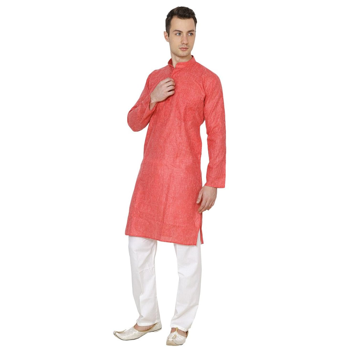 royal kurta men's red linen cotton kurta pyjama set