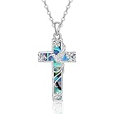 Cross Necklace for Women Sterling Silver Turquoise Religion Faith Cross Necklace Abalone Christian Jewelry Mothers Day Birthday for Women Gifts