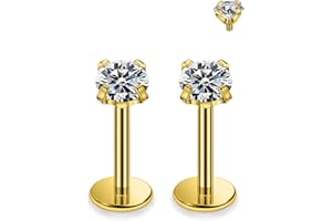 Rmsnxnnz 20G 18G 16G 14G ASTM F136 Titanium Surgical Steel Internal Thread Flat Back Earrings Lip Rings Labret Medusa Helix Tragus Cartilage Earring stud Piercing Jewelry for Women Men Silver Gold