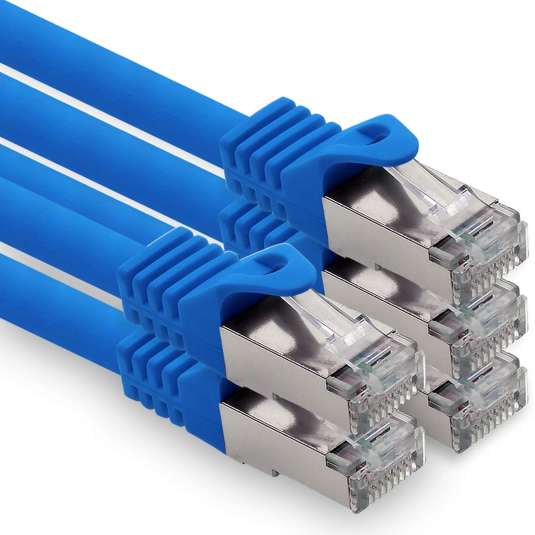 1CONN 7.5 m - blue - 5 pieces CAT.7 computer Ethernet cable network cable (raw cable) patch cable S-FTP LSZH PIMF 10GB s RJ45 plug Cat6a