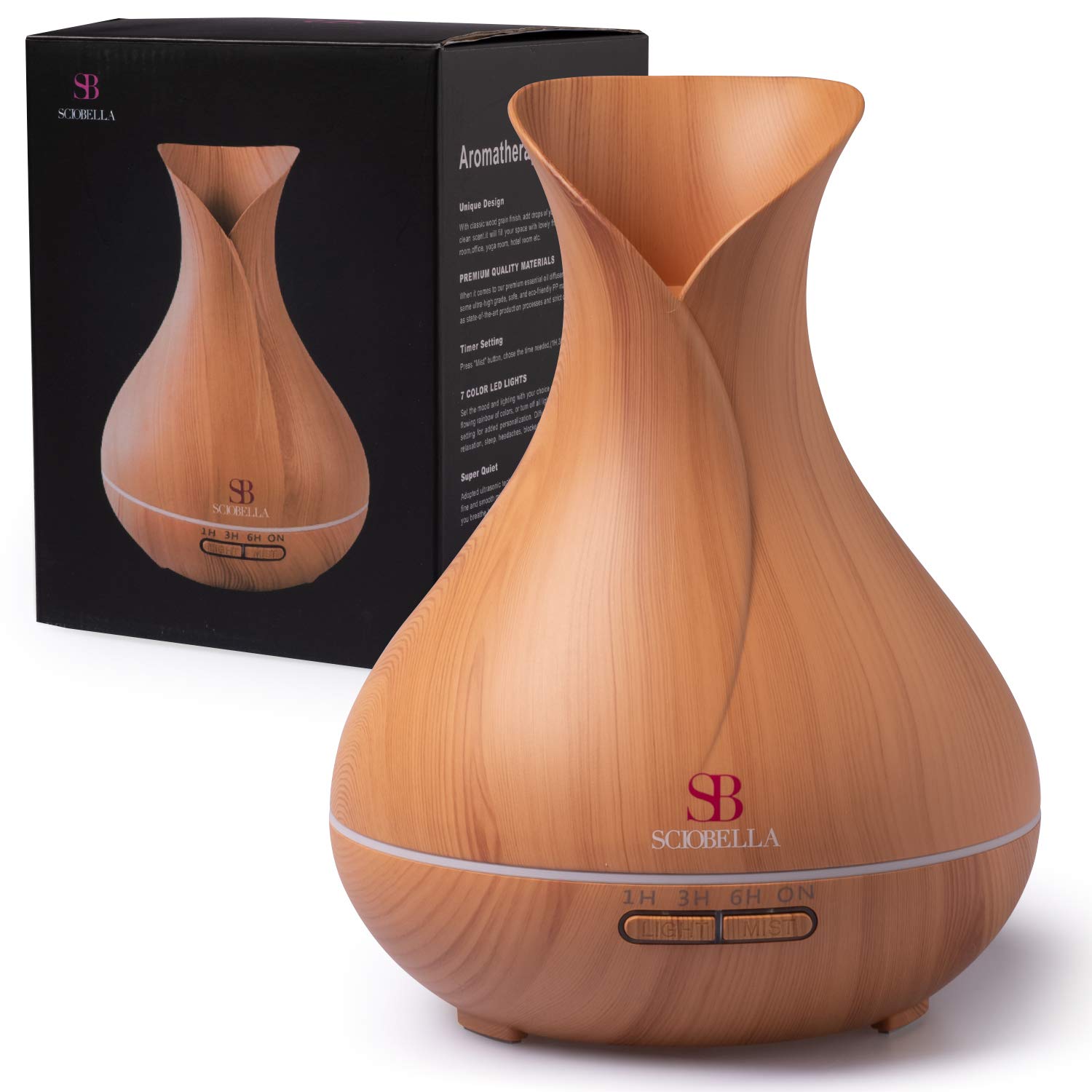 Amazon Com Sciobella Essential Oil Diffusers For Large Room Wood Grain Ultrasonic Aromatherapy Electric Pure Air Diffuser Home Office Desk Baby Room Spa 500ml Big Water Tank 2 Mist 1h 3h 6h On Auto Shutoff Kitchen