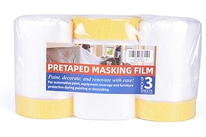 TAPEBEAR Pre-Taped Masking Film, Tape and Drape, Plastic Sheeting Roll, Automotive Painters Masking Tape Film, Plastic Sheeti