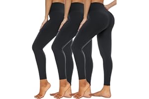 HI CLASMIX 3 Pack High Waisted Leggings for Women- Full Length Capri Black Buttery Soft Tummy Control Yoga Pants for Workout Athletic