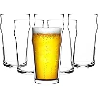 Beer Glasses Set of 6 - Print Glasses Set 20 Oz - 600 ml Craft Beer Ale Drinking Glasses with Traditional British Pub Design
