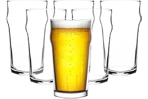 Beer Glasses Set of 6 - Print Glasses Set 20 Oz - 600 ml Craft Beer Ale Drinking Glasses with Traditional British Pub Design 