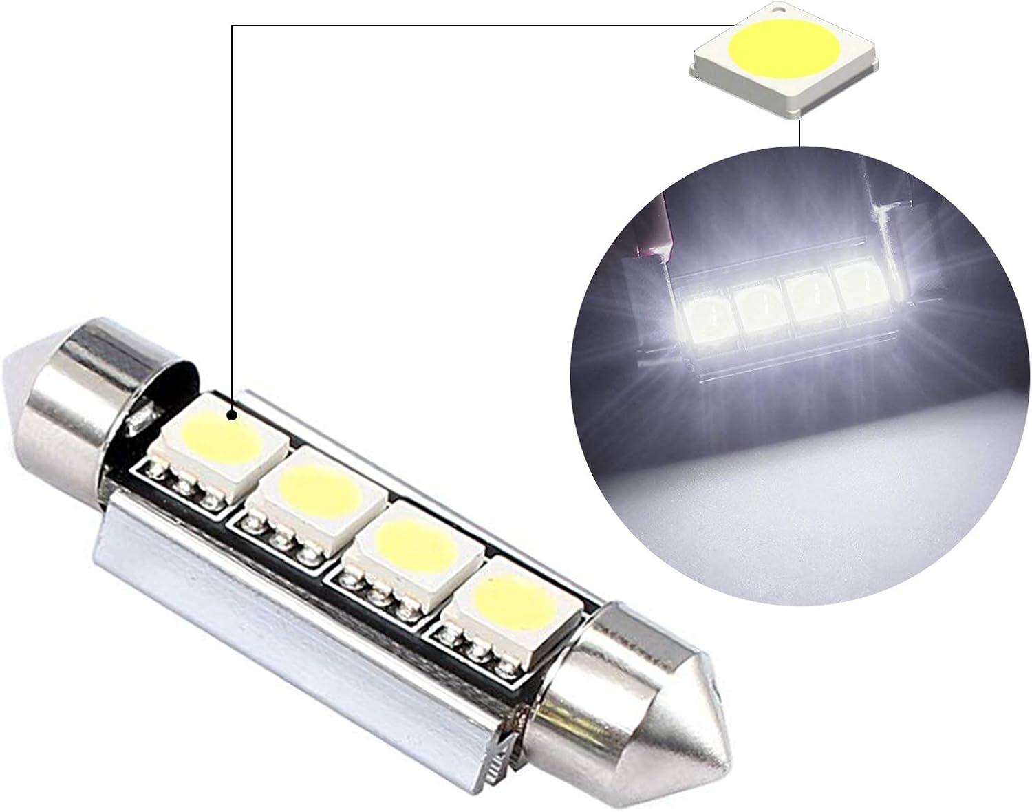 Justech Can-bus Error Free LED SMD Bulbs Kit Set Spare Parts for Car Interior Dome Map Door Courtesy License Plate Lights Festoon C5W T10 168 194 2825 Xenon-White - Image 5