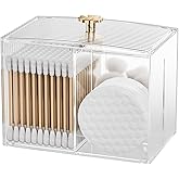 Oasiteege Q Tip Holder for Bathroom with 3 Compartments, Cute Clear Plastic Bathroom Container Jars Canister Dispenser with Lid for Cotton Swab, Ball, Pad, Round, Floss, Bathroom Organizer and Storage