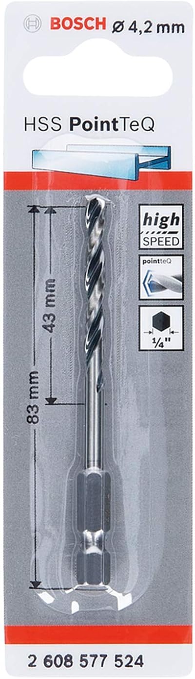 Bosch PointTeQ Hex Drill Bit 4.2 mm for Metal 83 mm 1/4 In Shank
