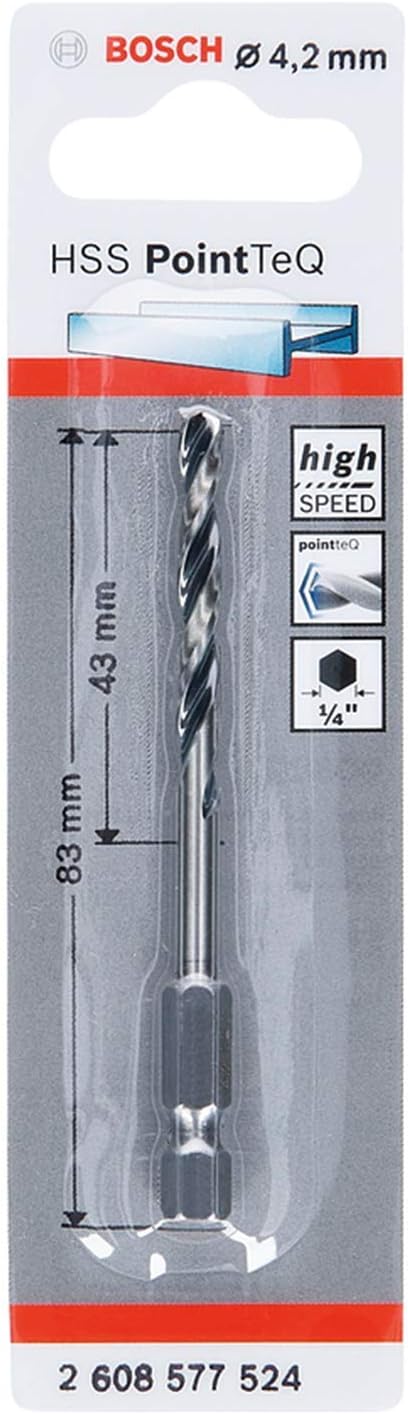 Bosch PointTeQ Hex Drill Bit 4.2 mm for Metal 83 mm 1/4 In Shank
