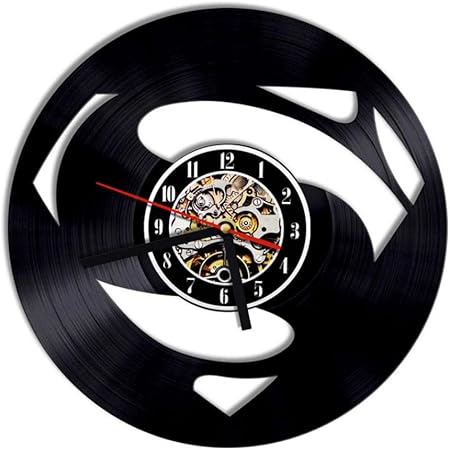 Dazhazi Reloj de Pared Led Discos de Vinilo Batería de Metal Logo de