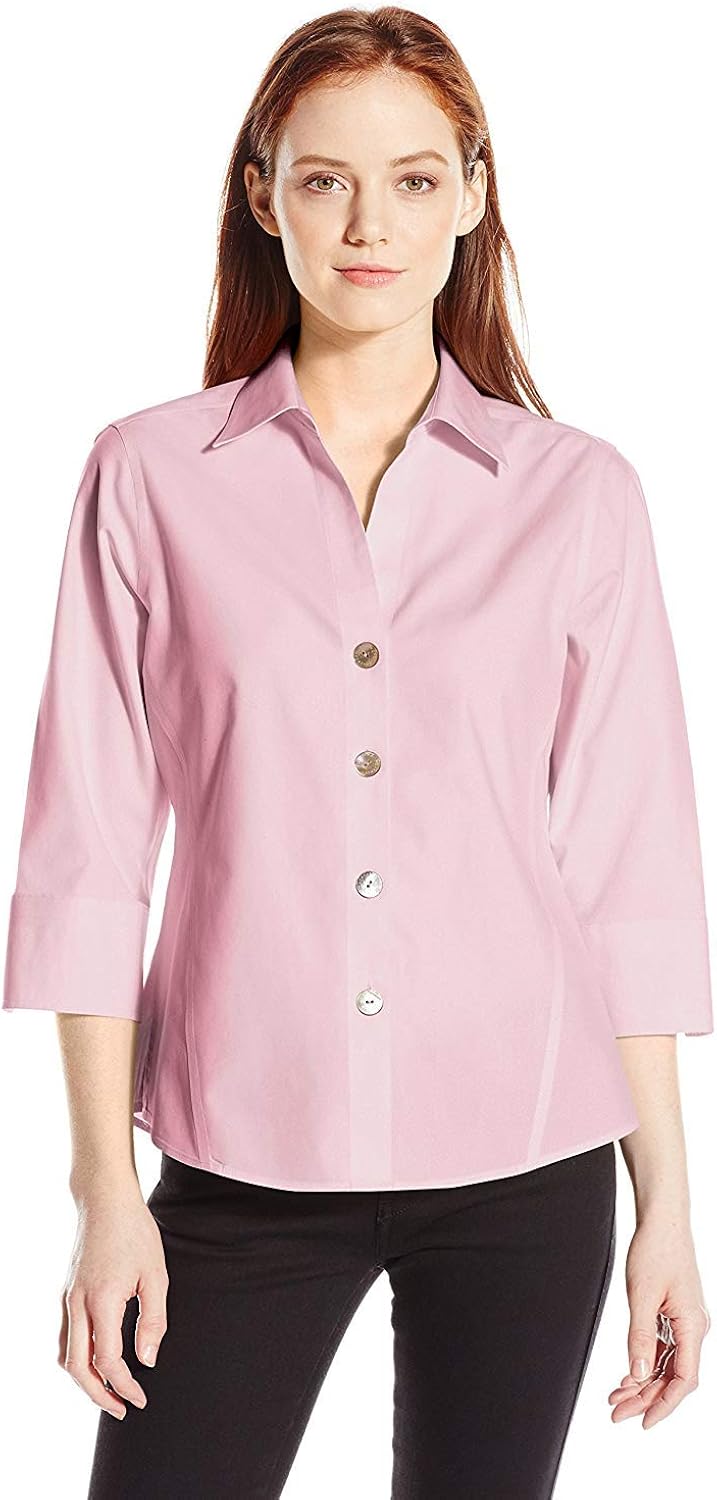 Foxcroft Women's Petite 3/4 Sleeve Paige Non Iron Shirt: Clothing