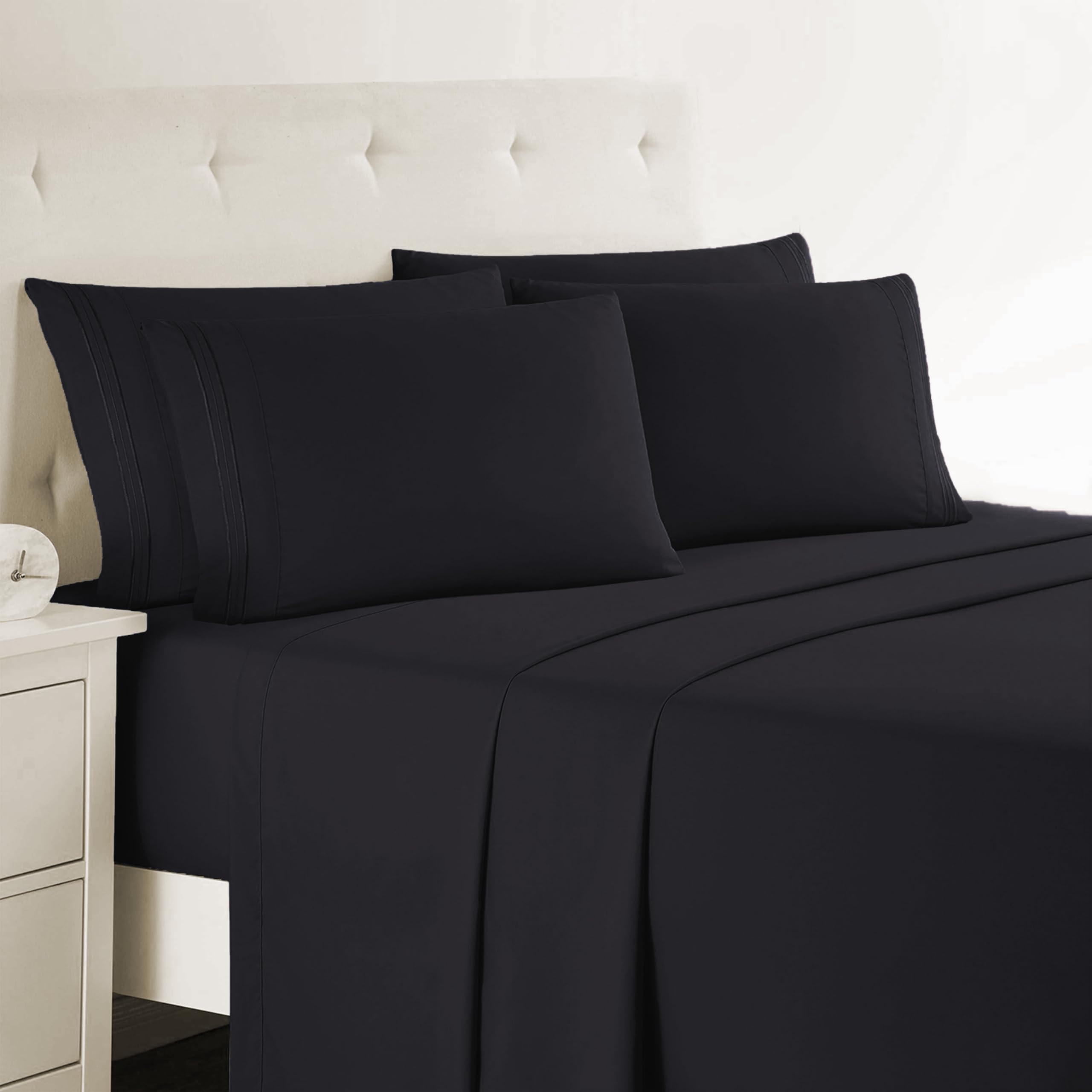 Clara Clark Bed Sheets, Premier 1800 Series Bed Sheet Set with Extra Set Pillowcases, Deep Pocket Fitted Sheet, Luxury Soft Bedding Sheets & Pillowcases, Twin, Black