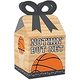 Big Dot of Happiness Nothin’ but Net - Basketball - Square Favor Gift Boxes - Baby Shower or Birthday Party Bow Boxes - Set of 12
