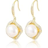 14k Gold Plated Pearl Rhinestone Dangle Earrings for Women Jewelry