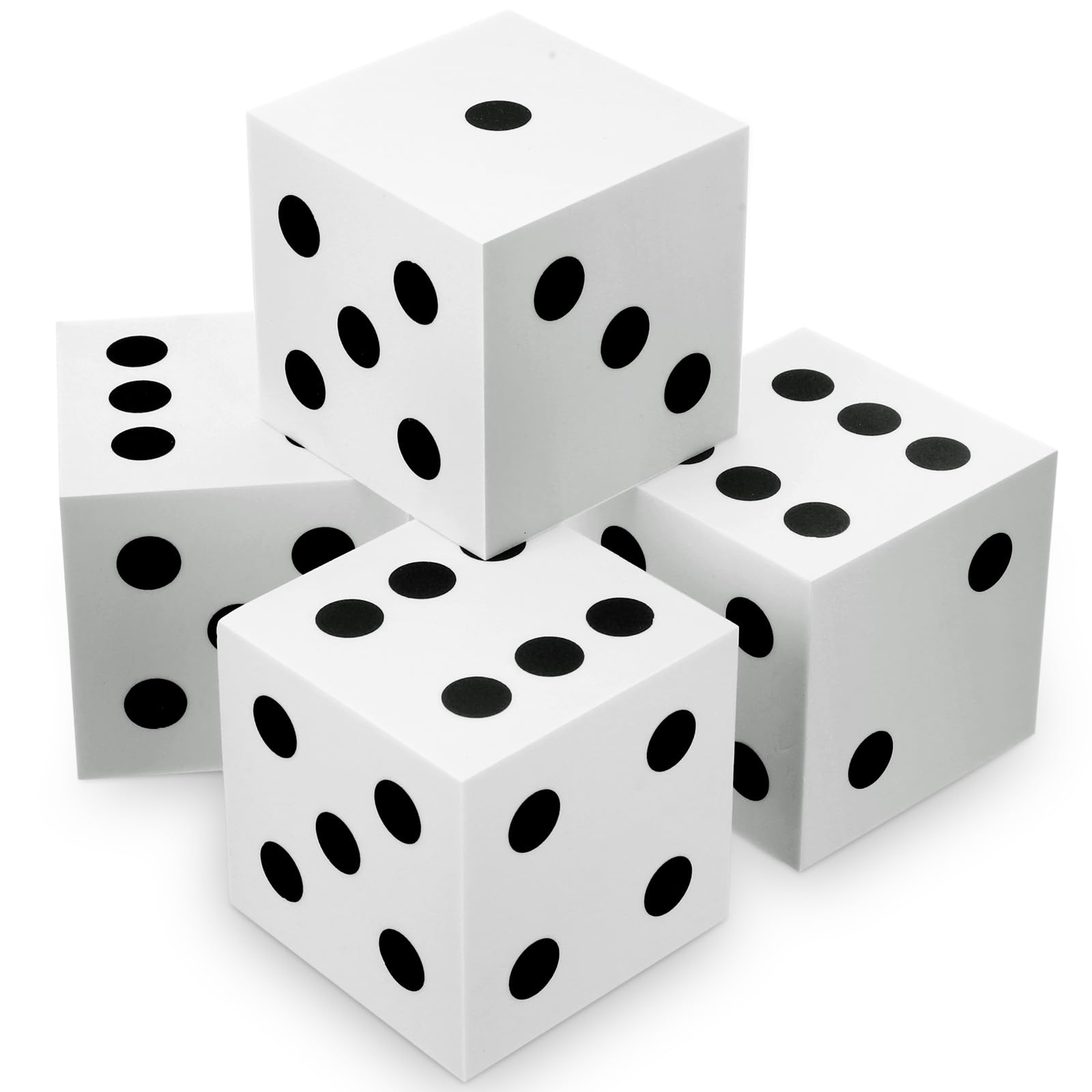 Photo 1 of Shappy 4 Pieces 3.5 Inch Foam Dice Cube Jumbo Dice with Number Dots Big Giant Foam Large Cube for Christmas Game Math Classroom Party Favors Bag Stuffers(White)