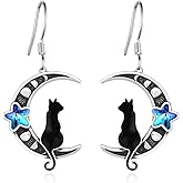 Black Cat Earrings for Women 925 Sterling Silver Halloween Cat Earrings Black Cat Jewelry Gifts for Women