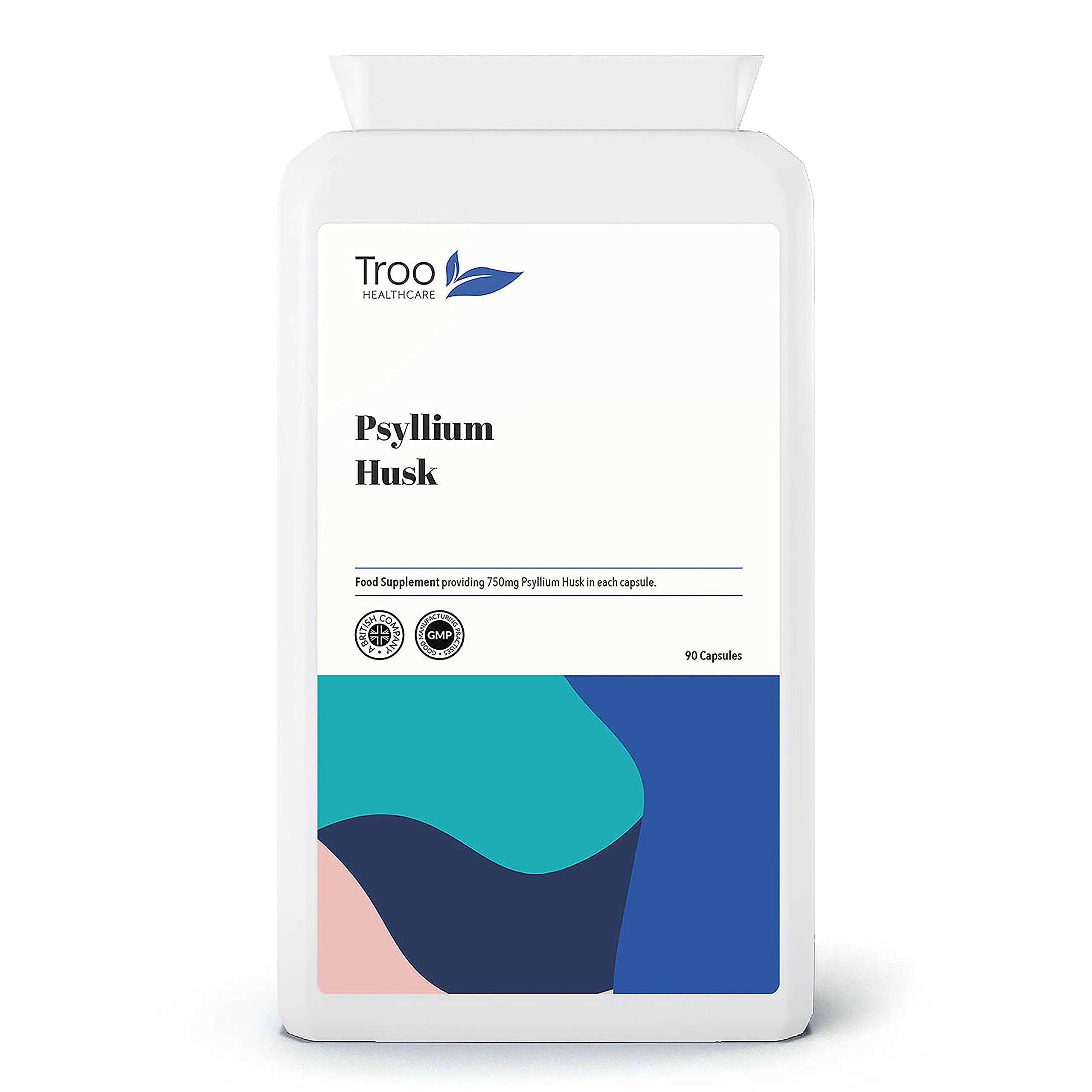 Troo Health Care Psyllium Husks Supplement (750 mg) - 90 Capsules - Suitable for Vegetarians and Vegans | Contains No Common Allergens | UK Manufactured to GMP Standards