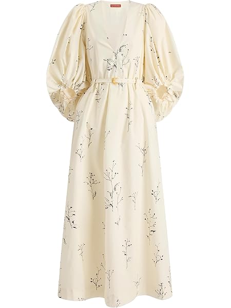 Altuzarra Corrie Dress in Ivory Botanical — belted floral cotton maxi with voluminous sleeves
