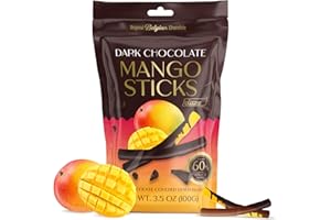 BeeMax Dark Chocolate Covered Dried Mango Sticks - 3.5 oz Resealable Pouch (Pack of 1) - Non-GMO, Premium Belgian Chocolate Covered Fruit Sticks - Great for Snacking, Gifting & Dessert Treats