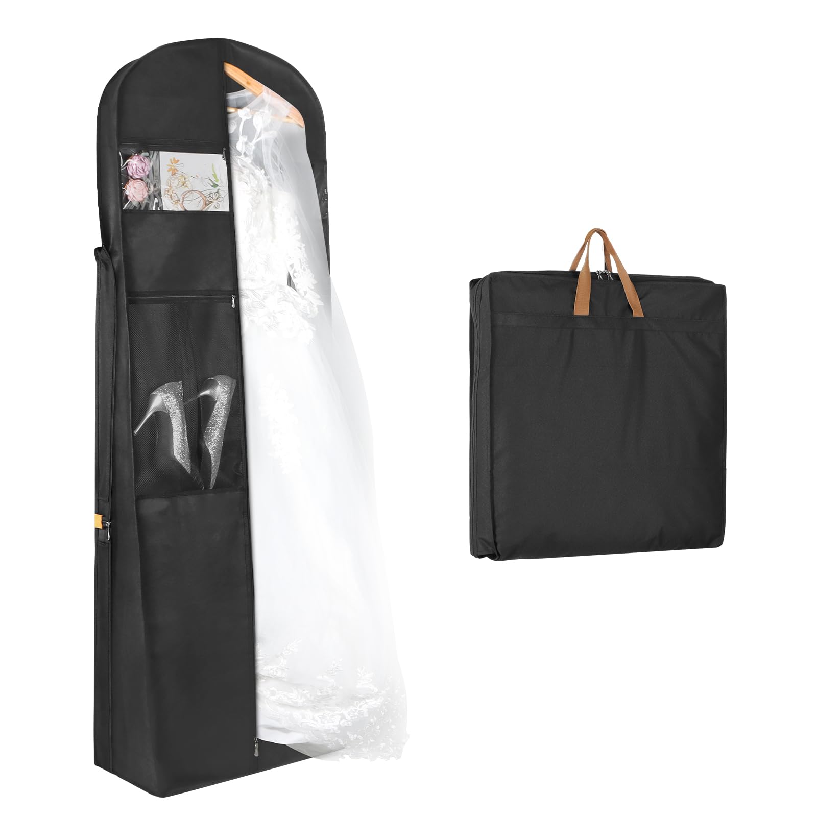 Syeeiex Wedding Dress Bag, Carry On Garment Bag Dress Cover 72 Inch Dress Carrier with Large Pockets & PVC Transparent Window, Breathable Dress Carriers for Women Travel for Wedding and Feast, 1 Pack
