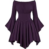 Scarlet Darkness Renaissance Costume Women Pirate Peasant Off Shoulder Bell Sleeve Fairy Dress