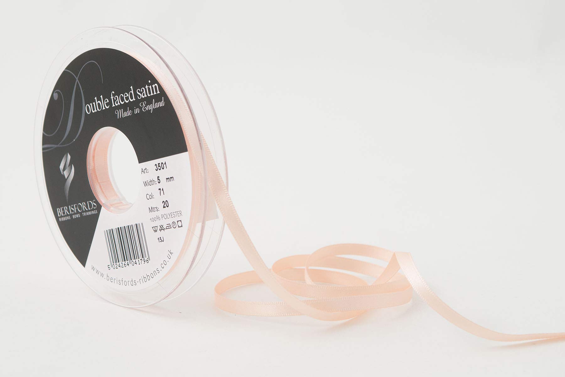 Berisfords Double FACE Poly Satin Ribbon, Peach, 5 mm
