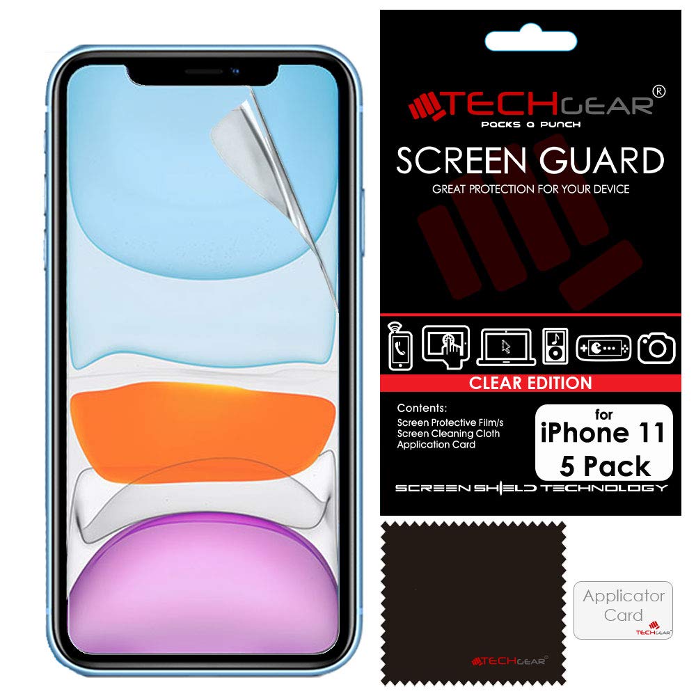 TECHGEAR [Pack of 5] Screen Protectors for iPhone 11 - CLEAR LCD Screen Protector Guard Covers with Cleaning Cloth & Application Card Compatible with Apple iPhone 11