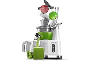 SiFENE Quiet Cold Press Juicer Machine, Large 83mm Feed Chute, Whole Fruit and Vegetable Slow Masticating Juicer, High-Yield Juice Extractor, Easy to Clean, BPA-Free, White