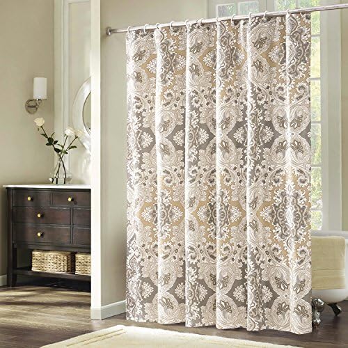 Ufavor Extra Long 78Inch x Extra Wide 78 Inch Roman Paisley Fabric Shower Curtain Waterproof and Mildew Resistant Polyester Bathroom Shower Curtain Large Size, Multi-colored / Brown / Greenish / Beige