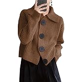 chouyatou Women's 2025 Fall Button Down Cropped Cardigan Sweater Chunky Knit Work Casual Cardigan Jacket