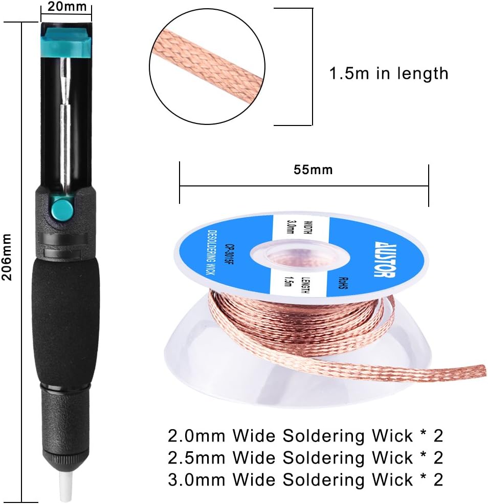 SIQUK 7 Pieces Solder Sucker Desoldering Wick Kit Including 1 Pc Desoldering Sucker 6 Pcs Solder Braid Solder Wick with Flux - Image 5