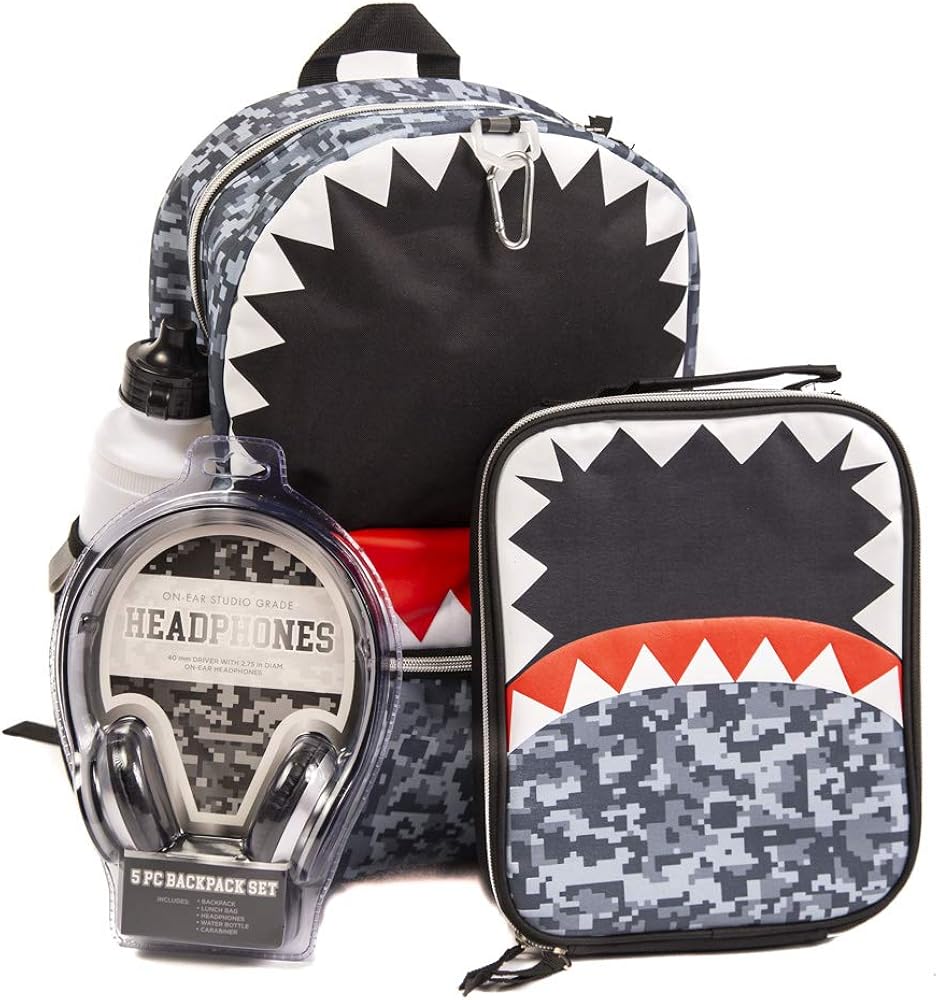 shark backpack and lunchbox