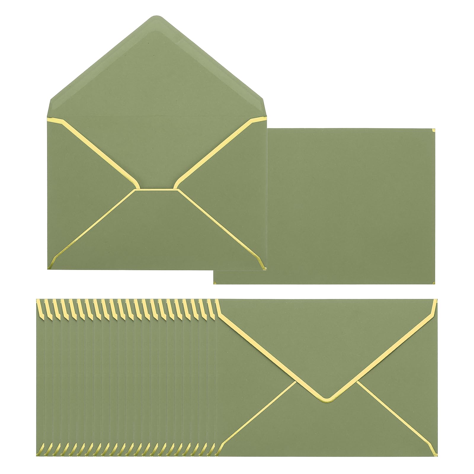 PATIKIL 100 Pack 5 x 7 Envelopes A7 Card Christmas Envelopes V Flap Envelope with Gold Borders for Office Wedding Gift Cards, Invitations, Photos, Graduation (Light Green)