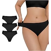Popilush Seamless Thongs For Women No Show Cotton Underwear Thongs Breathable Comfortable Panties Soft Undies 3 Pack