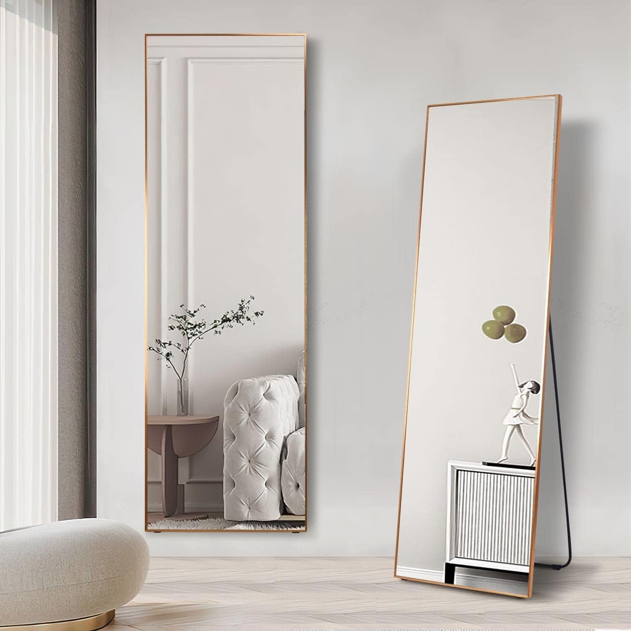Mirrors - LVSOMT Full Length Floor Mirror, Free Standing Body Mirror, Wall Mounted Hanging Mirror, Large Dressing Mirror, Leaning Against Wall Mirror, Big Mirror for Bedroom Living Room Locker Room, 63