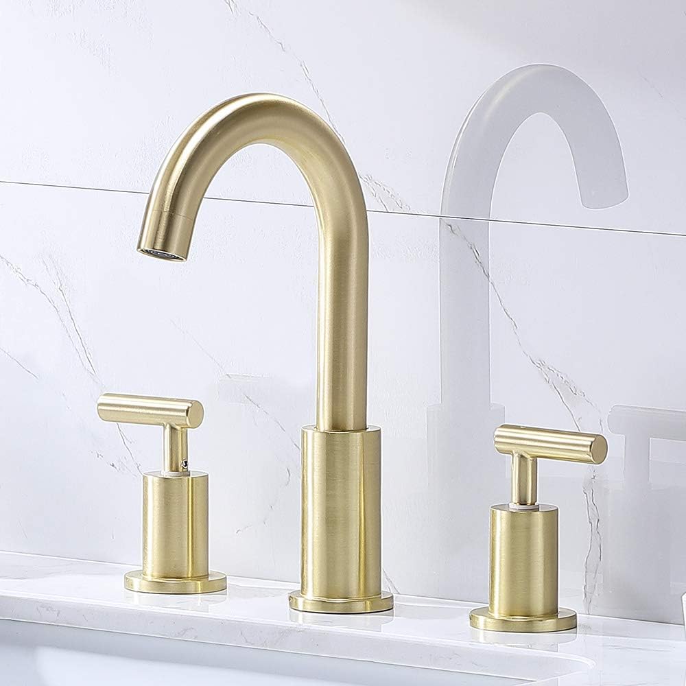 Comllen Modern 2 Handle 3 Hole Matte Gold 8 Inch Lavatory Widespread