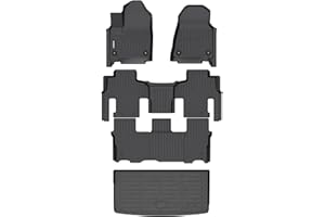 GINOWY- Floor Mats & Cargo Liner for Jeep Wagoneer 2022-2025,8 Passenger, TPE All Weather Car Mats, Custom Fit Trunk Mat Waterproof Floor Liners Accessories Black