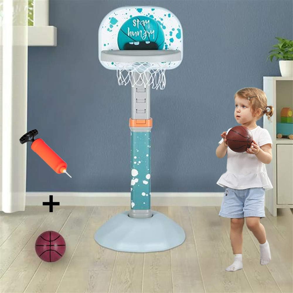 Hereinway Indoor and Outdoor Height Adjustable Basketball Game Hoop with Ball for Toddler Basketball,Kids Basketball Set/ Pump Blue
