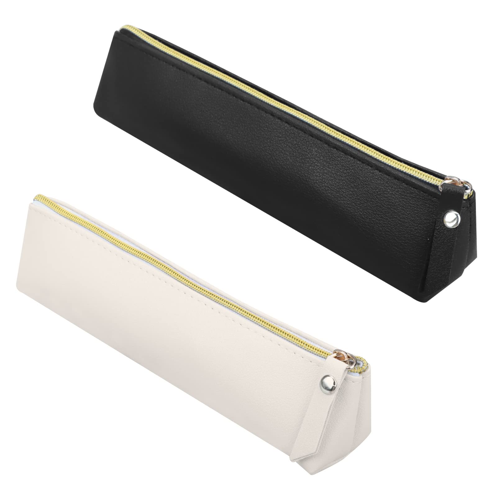 TOPBELIEF Slim Leather Pencil Case, 2 Pcs Special Pencil Case Small, Fountain Pen Case, Personalised Portable Black White Big Capacity Study Pen Case for Secondary School Girls Boys