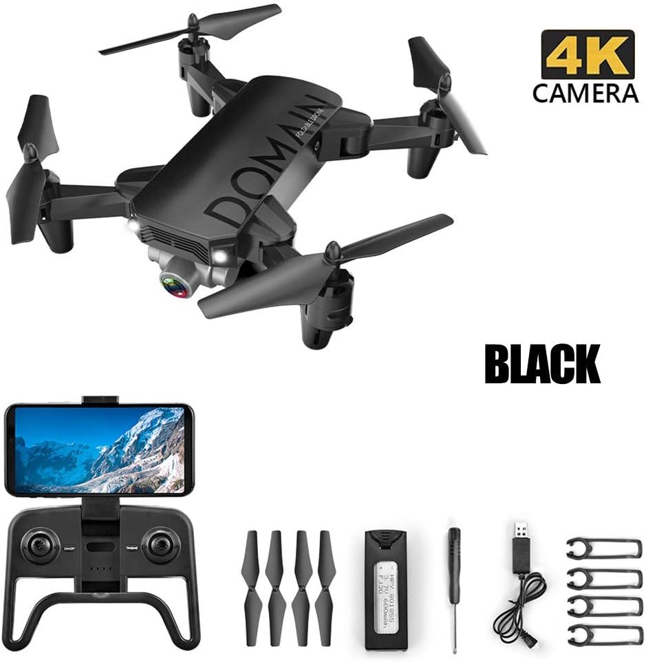 Foldable Drone, RC Drone with 4K HD Live Video Camera, 4 Channel 2.4GHz 6-Gyro with Altitude Hold Function Wide-Angle WIFI Camera Follow Me (Black)
