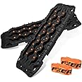 FIERYRED Large Off Road Traction Boards, 2 PCS Traction Mats Recovery for Sand Mud Snow Vehicle Truck Jeep SUV, Traction Tracks, Black with Orange