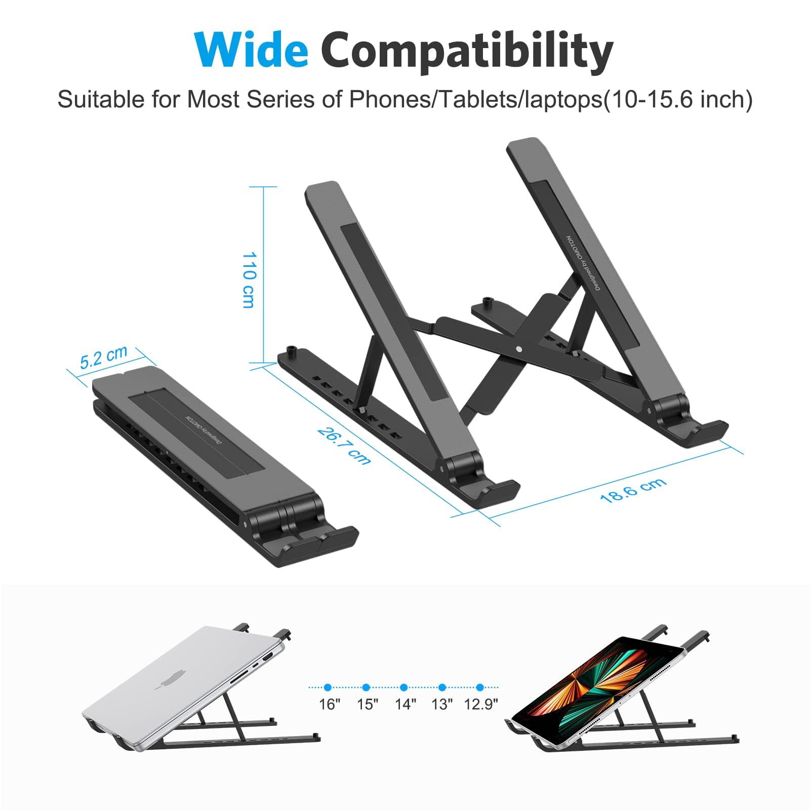 Portable Laptop Stand, OMOTON Laptop Stand for Desk Ergonomic 7-Levels Angles Adjustable Computer Stand, ABS Laptop Riser Holder Compatible with All Laptops and iPad(10-15.6") - Image 4
