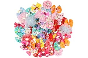 TOVINANNA Dog Hair Bows, 50pcs Puppy Elastic Bow Hair Ties Small Dog Grooming Bowknot Pet Hair Accessories (Random Style)