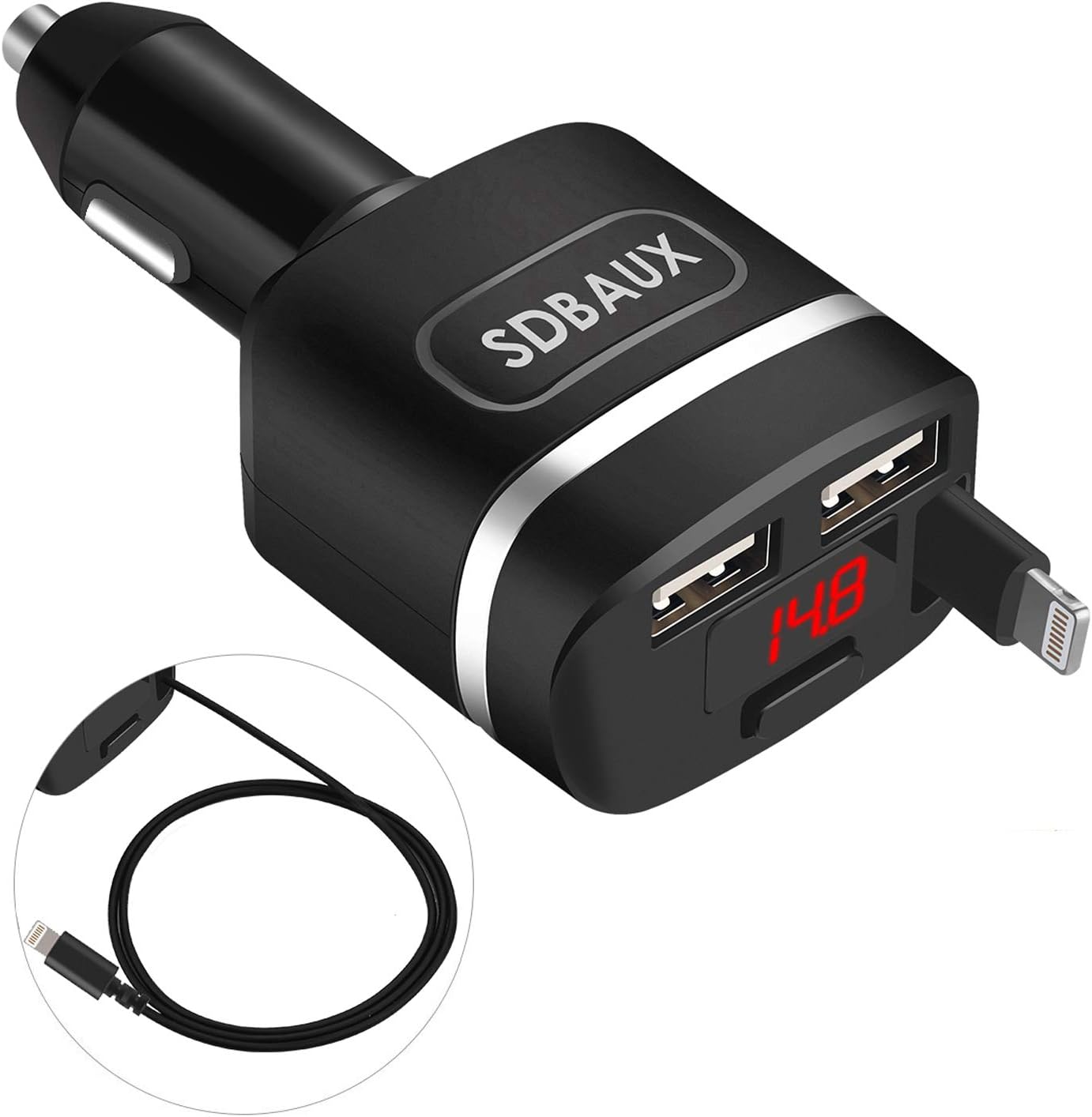 Chargeur de Voiture, SDBAUX 4.8A 24W avec 0,85m Rétractable Câble Périphériques