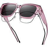 Rmmeey Polarized Fit Over Glasses Sunglasses for Women Men Trendy Square Wrap Around Shades UV Protection