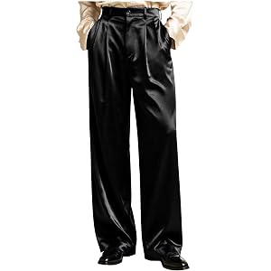 Men's Satin Dress Pants Wide Leg Trousers Silky Feel Formal Slacks Formal | Luxurious satin fabric offers a silky smooth feel
