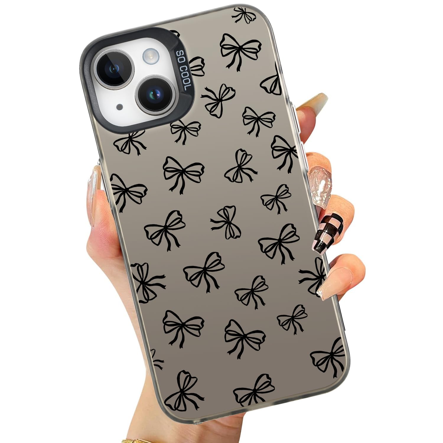 MAYCARI Cute Black Bow Knot Case Compatible with iPhone 14 Pro for Girls Women, Girly Slim Thin Soft Shockproof Aesthetic Laser Protective Cover for iPhone 14 Pro