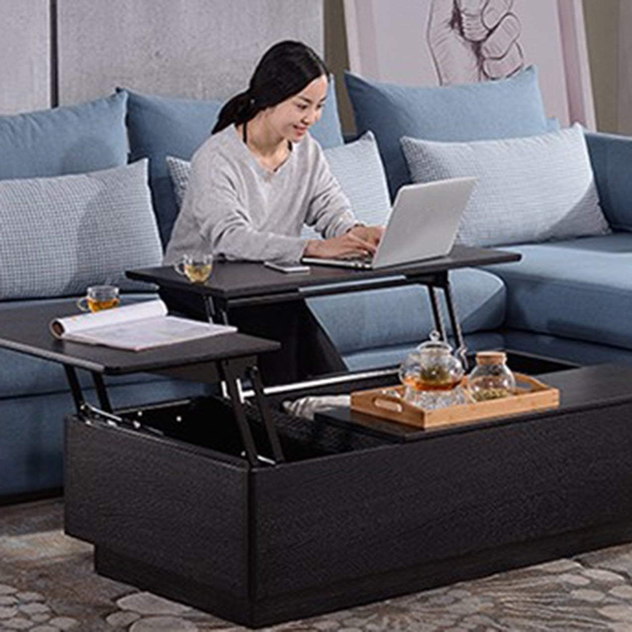 Lift Up Top Coffee Table Lifting Frame Mechanism Hinge Hardware Fitting with Spring Folding Standing Desk Frame - Black